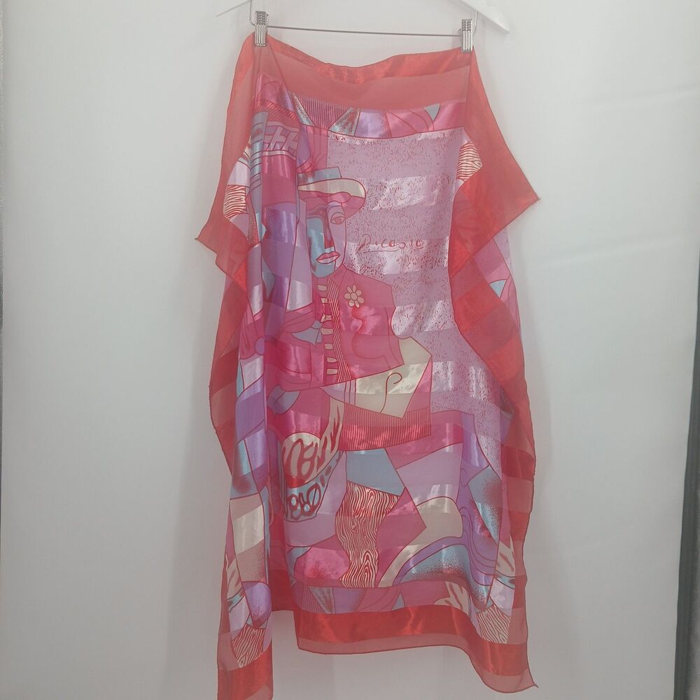 vintage pablo picasso silky satin pink and red art print cubism